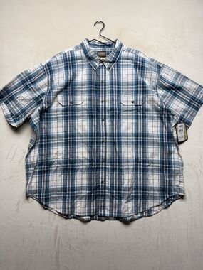 CE Schmidt Workwear Shirt Men’s 4XL Blue White Plaid Shirt Sleeve Button Up